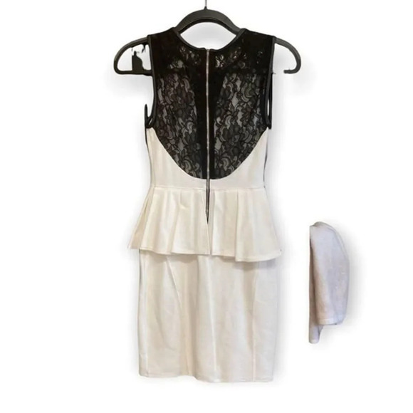 ABS by Allen Schwartz Mini Dress White Black Lace Peplum Cocktail Dress XS - Picture 2 of 6